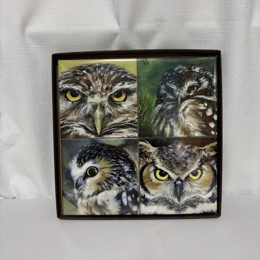 Art By Alyssa Owl Coasters Set of 4 Ceramic Multicolor Animal Print Home Decor